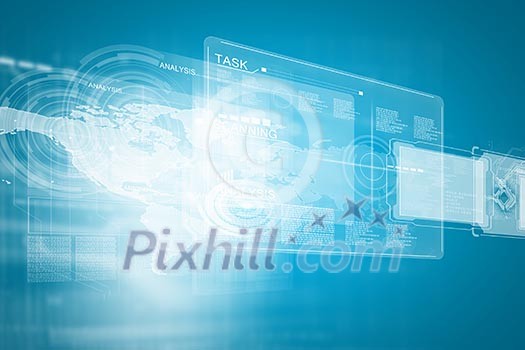 Background media image with icons. Innovations in technologies Background media image with icons. Innovations in technologies