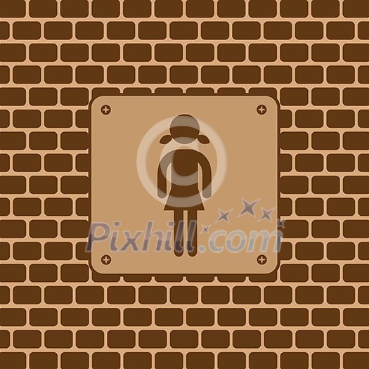 Vector woman restroom sign in the wall Vector woman restroom sign in the wall