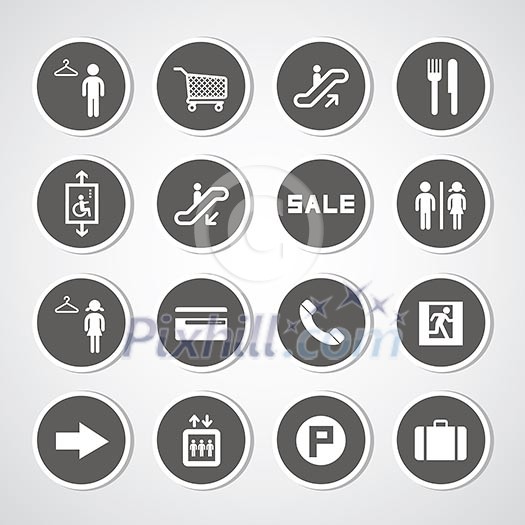 shopping mall icons set