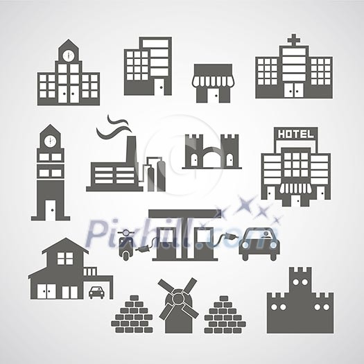 buildings icon on gray background buildings icon on gray background