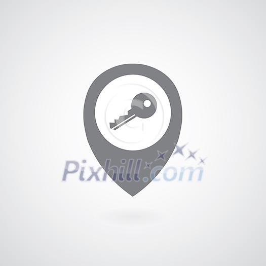 Key symbol pointer on gray background Key symbol pointer on gray background