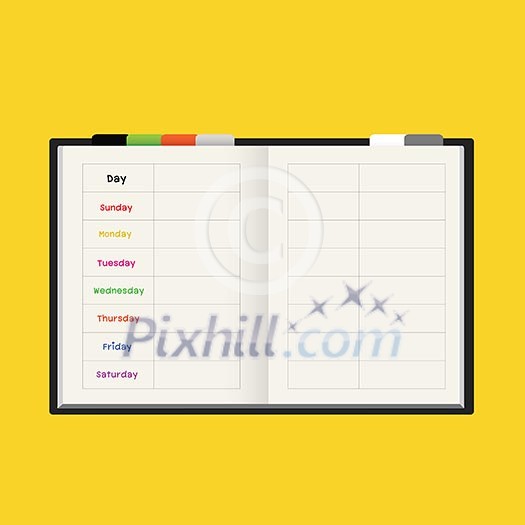 black notebook weekly planner on yellow background black notebook weekly planner on yellow background