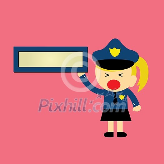 Vector of a female police holding an empty sign Vector of a female police holding an empty sign