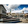 Zurich cityscape with motion blurred city traffic