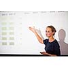 Pretty, young business woman giving a presentation in a conference/meeting setting (shallow DOF; color toned image)