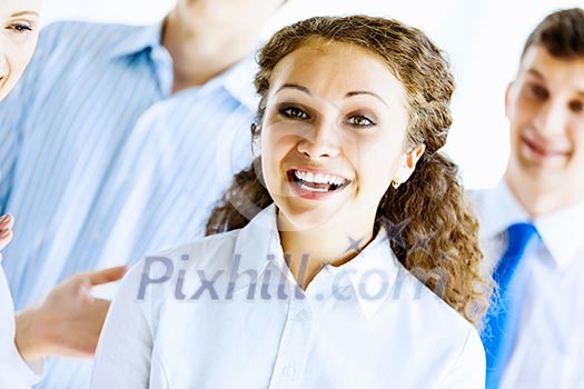 Image of young businesspeople celebrating. Success concept