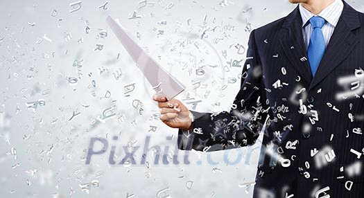 Close up of businessman with papers in hands Close up of businessman with papers in hands
