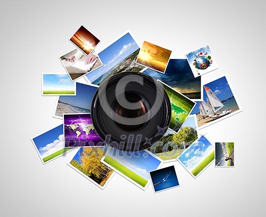 Camera lens against light background. Photography business Camera lens against light background. Photography business