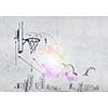 Background image with sketches and drawings on grey wall