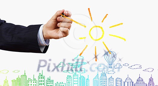 Close up of businessman drawing sketches. Travel concept Close up of businessman drawing sketches. Travel concept