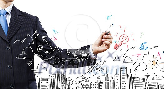 Close up of businessman drawing business sketches with marker Close up of businessman drawing business sketches with marker
