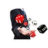Close up of businessman throwing dice. Gambling concept