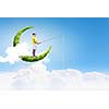 Little boy stay on moon and fishing