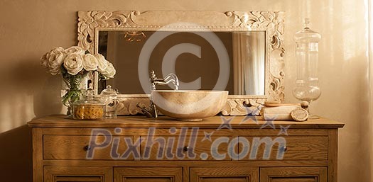 Wooden bathroom interior details Wooden bathroom interior details