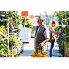 Senior man buying strawberry plants in a gardening centre