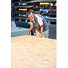 Senior man buying construction wood in a  DIY store