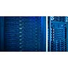 Server rack cluster in a data center (shallow DOF; color toned image)