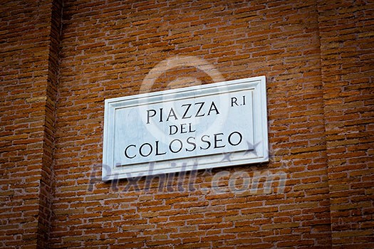 Piazza del Colosseo - detail of a street plate near Colosseum in Rome, Italy Piazza del Colosseo - detail of a street plate near Colosseum in Rome, Italy