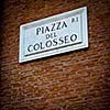 Piazza del Colosseo - detail of a street plate near Colosseum in Rome, Italy