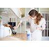 Young woman doing housework, cleaning the kitchen