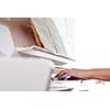 Playing Piano (shallow DOF; color toned image)