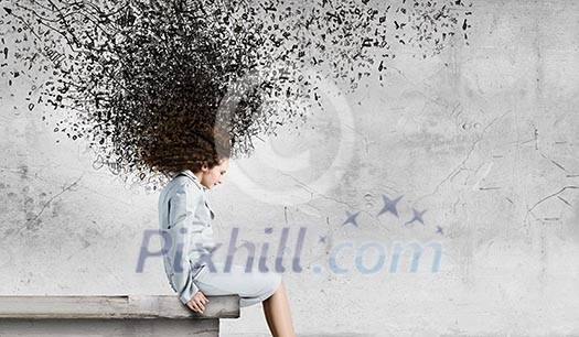 Young attractive blond girl against sketch background Young attractive blond girl against sketch background