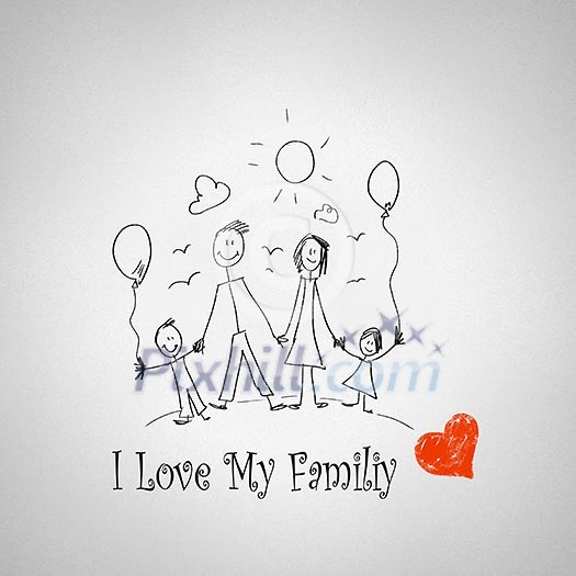 Sketch funny image of happy parents and children Sketch funny image of happy parents and children