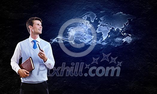 Conceptual image of young handsome man smoking pipe Conceptual image of young handsome man smoking pipe