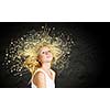 Young attractive blond girl against sketch background