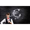 Young handsome businessman smoking pipe. Money making