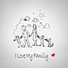 Sketch funny image of happy parents and children