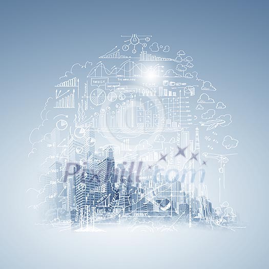 Background image with business sketch strategy and icons Background image with business sketch strategy and icons