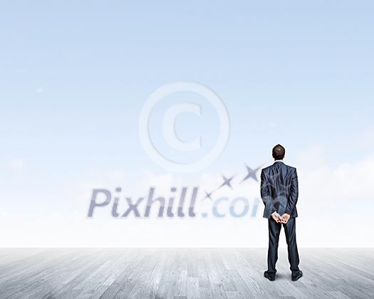 Back view of confident businessman looking into the distance Back view of confident businessman looking into the distance