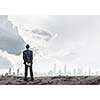 Back view of confident businessman looking at city