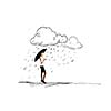Businesswoman with umbrella under hand drawn rain