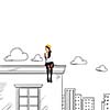 Young woman in helmet sitting on top of building