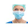 Portrait of a female doctor/surgeon on white background