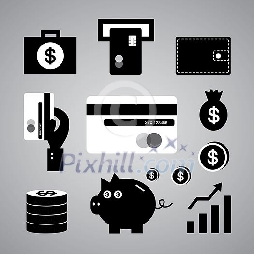 Finance and money symbol on gray background Finance and money symbol on gray background