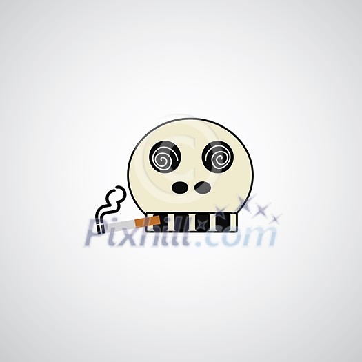 Skull with a cigarette on gray background Skull with a cigarette on gray background