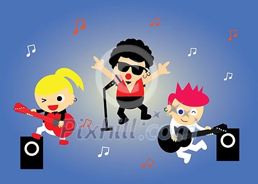 vector cartoon boy band in concert vector cartoon boy band in concert