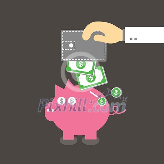 Piggy bank and wallet vector cartoon Piggy bank and wallet vector cartoon