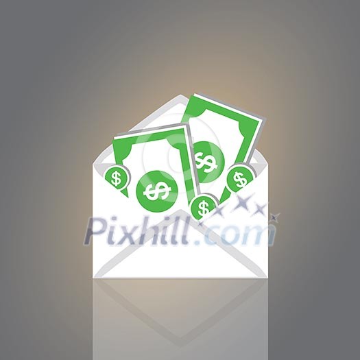 Dollars in an envelope vector cartoon style Dollars in an envelope vector cartoon style