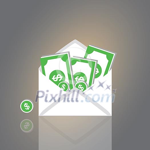 Dollars in an envelope vector cartoon style Dollars in an envelope vector cartoon style