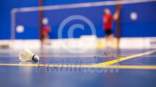 Badminton - badminton courts with two shuttlecocks (shallow DOF; color toned image) Badminton - badminton courts with two shuttlecocks (shallow DOF; color toned image)