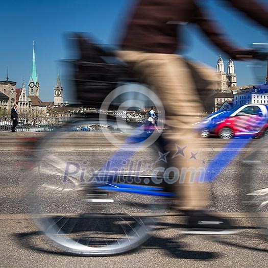 Zurich cityscape with motion blurred city traffic Zurich cityscape with motion blurred city traffic