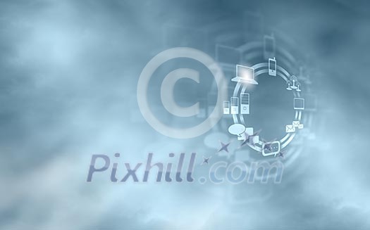 Conceptual digital background image with media icons Conceptual digital background image with media icons