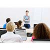 Young teacher in classroom standing in front of class