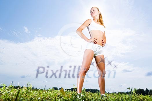 Young beautiful girl training outdoor in summer Young beautiful girl training outdoor in summer