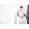Gorgeous bride on her wedding day (color toned image; shallow DOF)