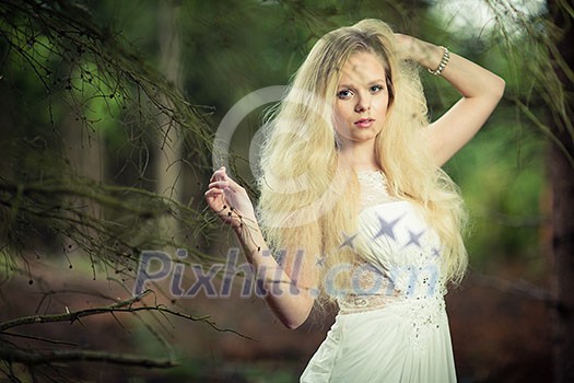 Lovely bride outdoors in a forest Lovely bride outdoors in a forest